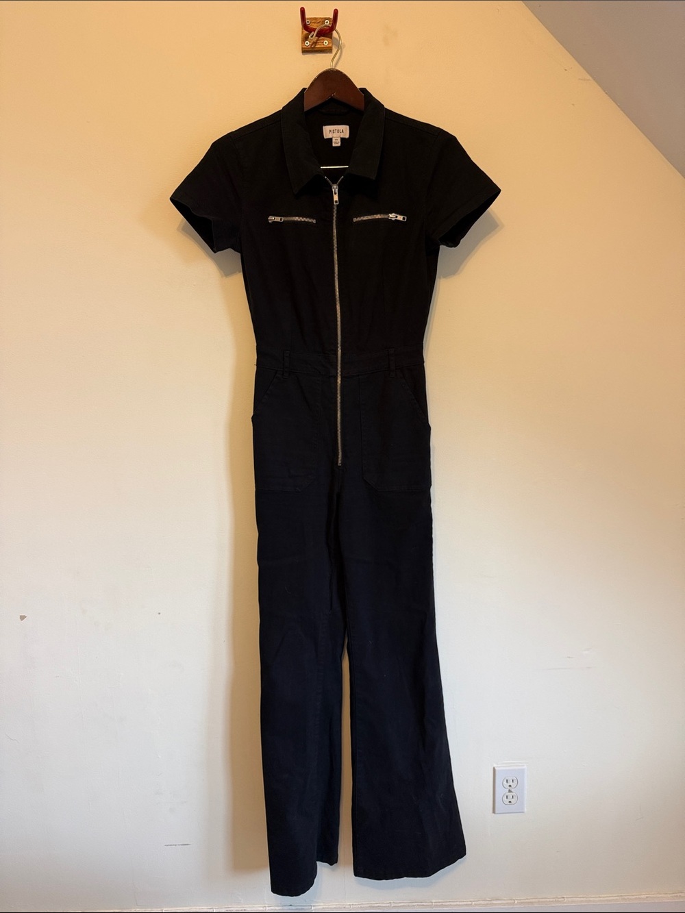 Pistola Black Short-Sleeve Zip Jumpsuit